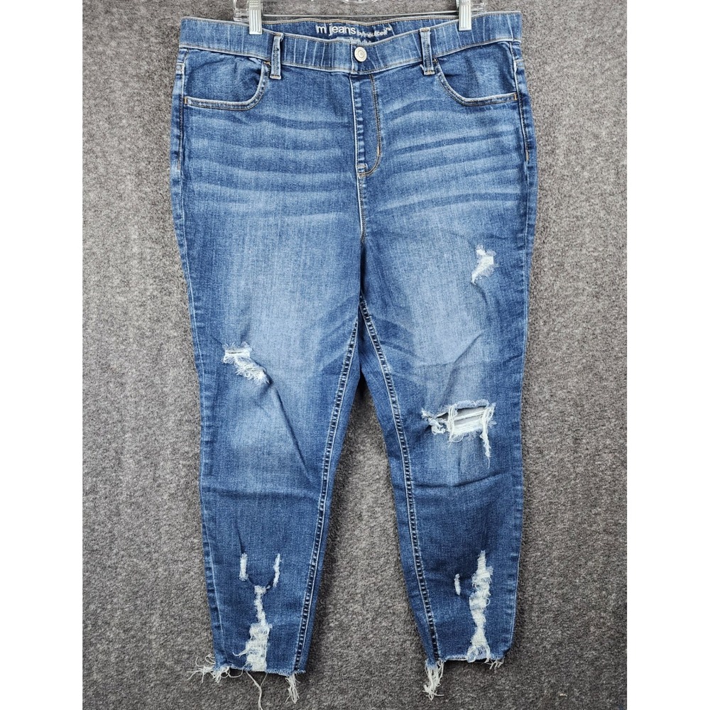 Maurices Jeans Womens XL Super High Rise Blue Distressed Raw Hem EUC